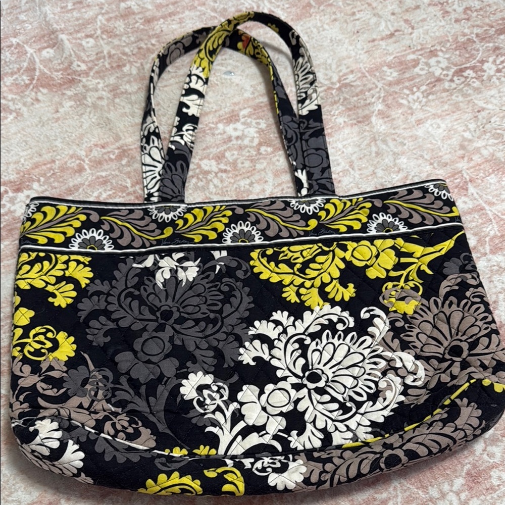 Floral Black and Yellow Tote Bag